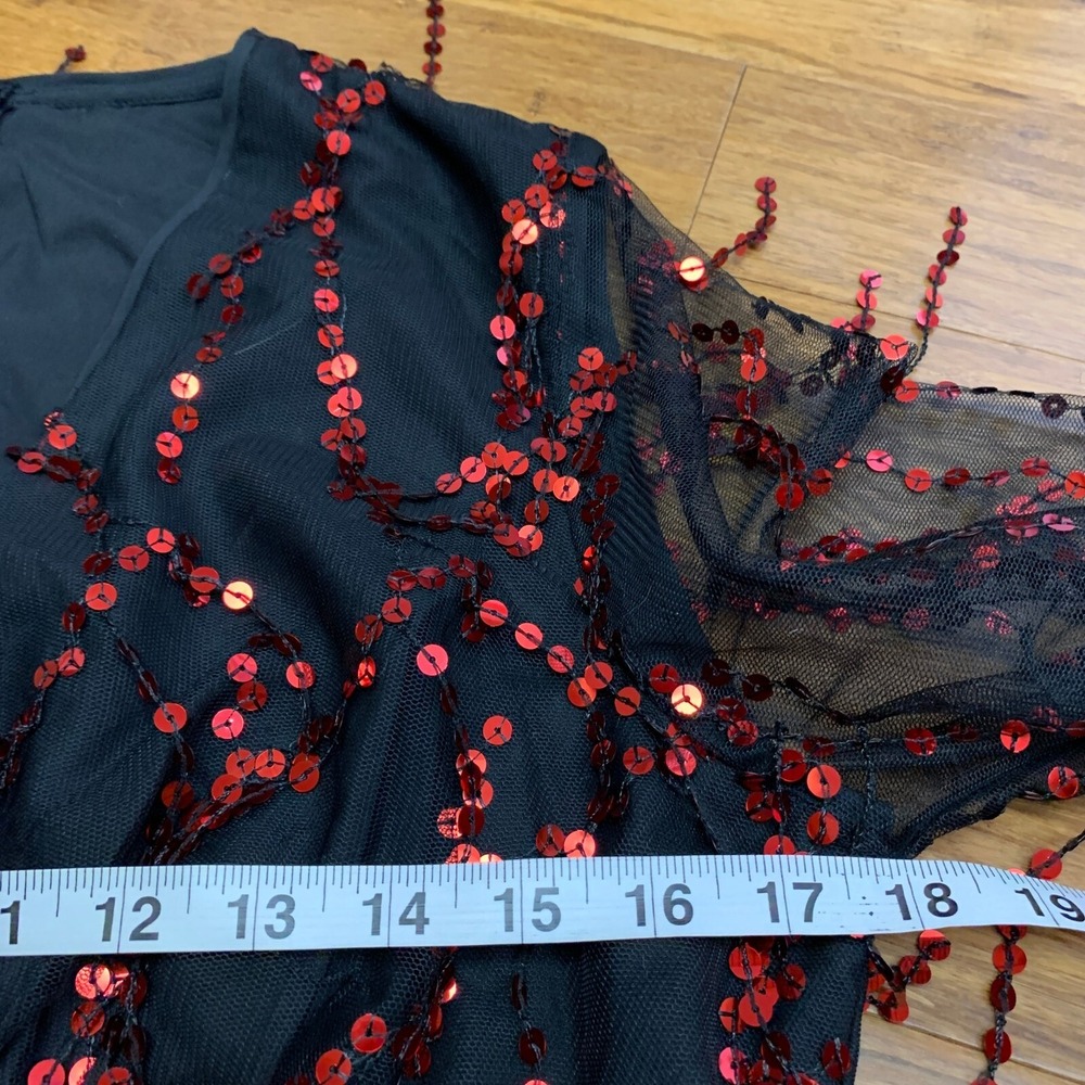 Cupshe Sequin Party Dress Women Size Large Black Red Long Sleeve Mini Mesh Tulle - Picture 7 of 8